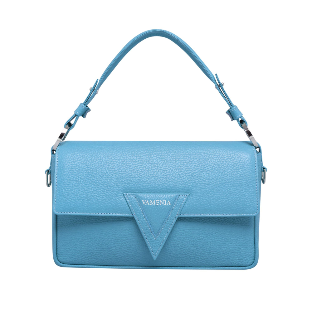 Shoulder bag made of grained calfskin light blue